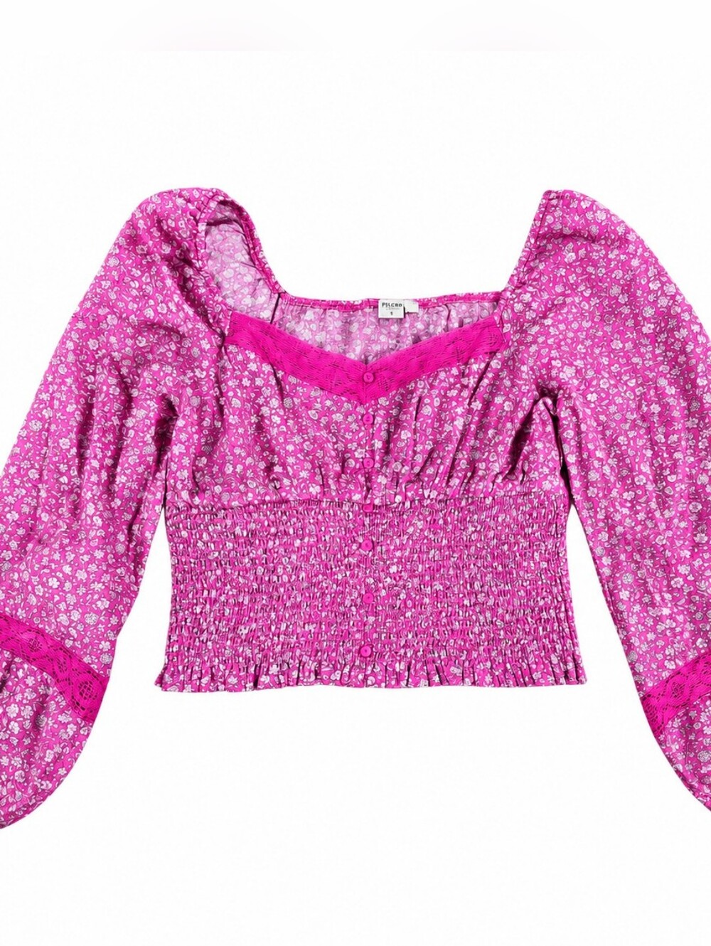 American Eagle Pink Floral Smocked Crop Top Medium Cottagecore Coquette